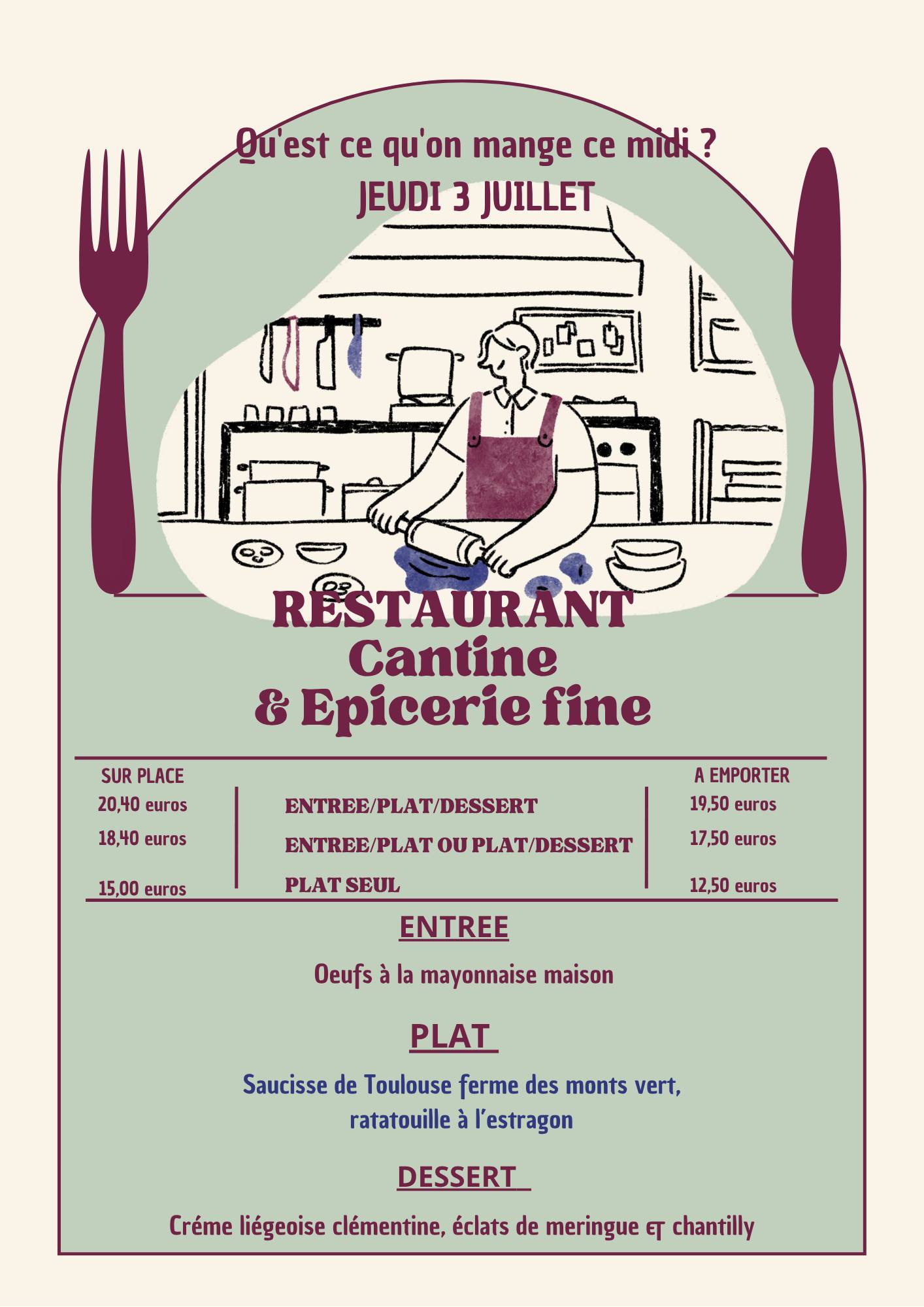 Menu de l'Épicerie-Maurice du jour