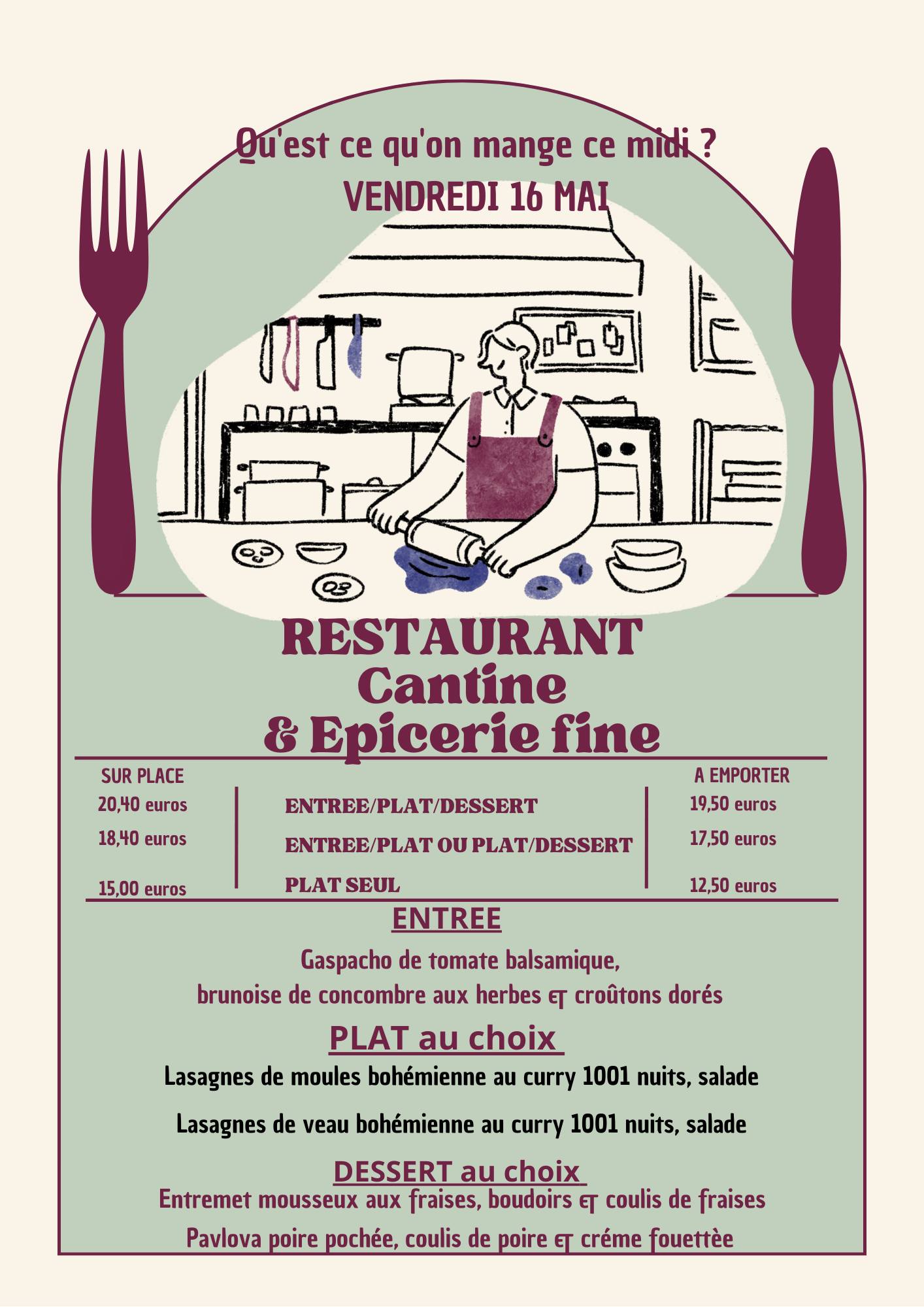 Menu de l'Épicerie-Maurice du jour