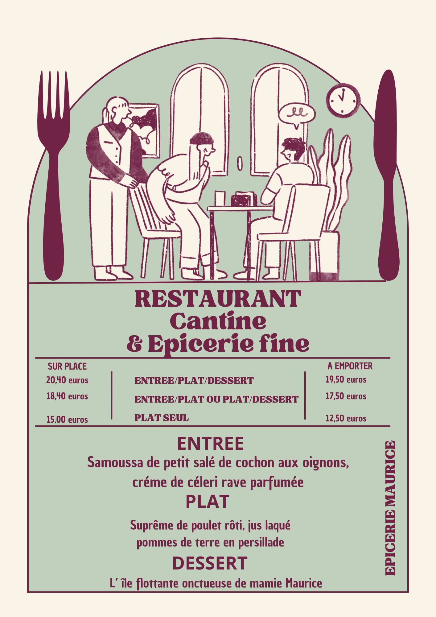 Menu de l'Epicerie Maurice